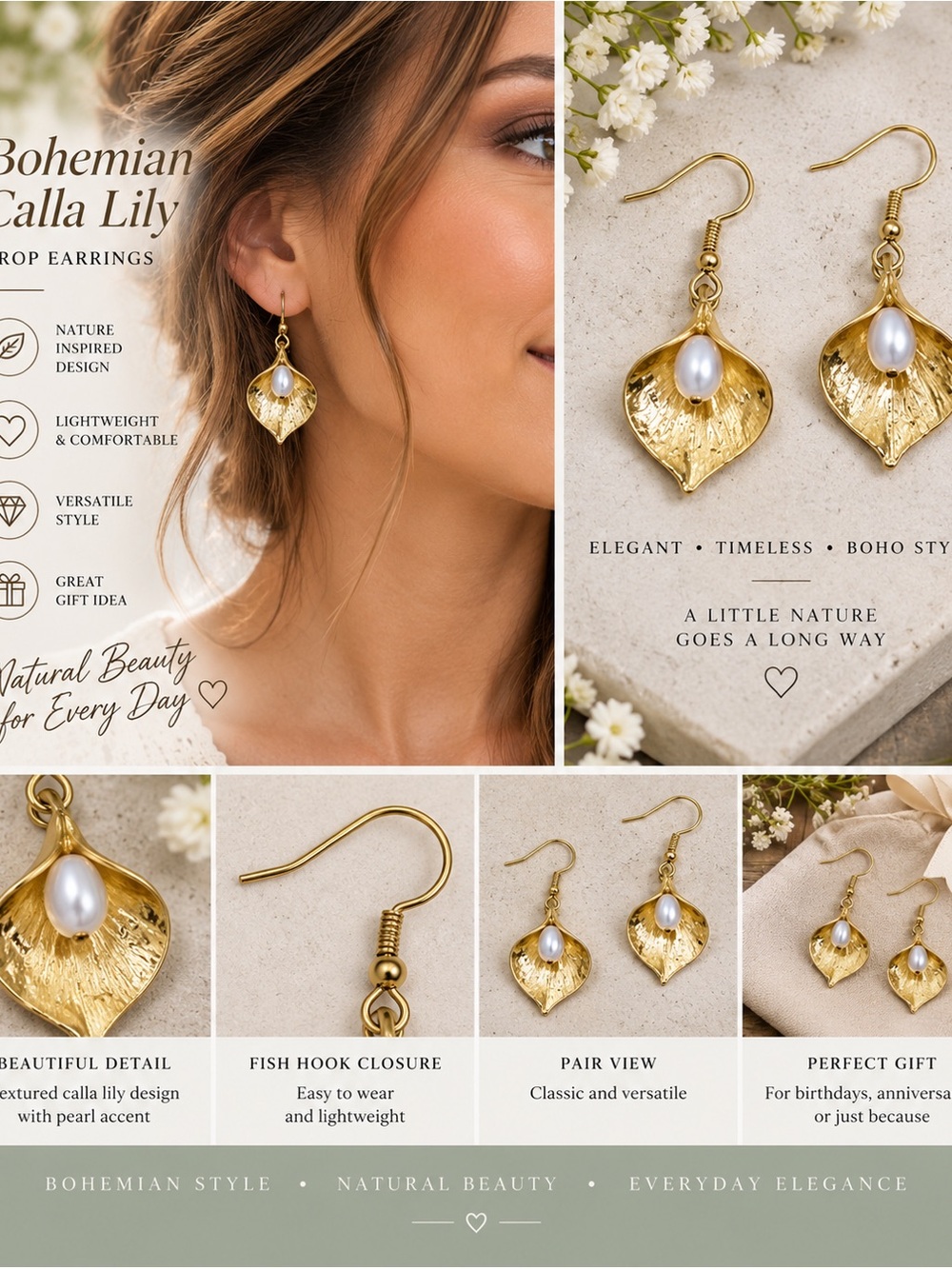 🆕 Bohemian Calla Lily Drop Dangle Earrings